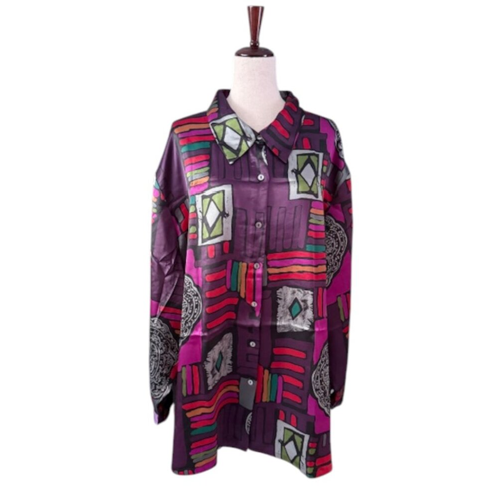 Avenue Women's Button Front Tunic Multi Color Abs… - image 3